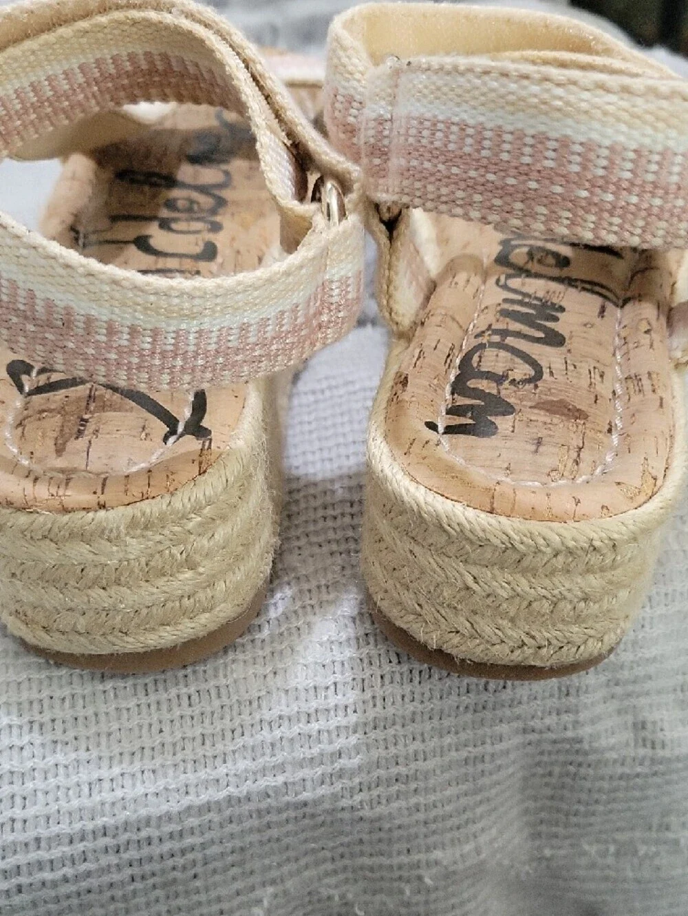 Sam Edelman Pink and Cream Espadrille Platform Strappy Sandals Womens 8